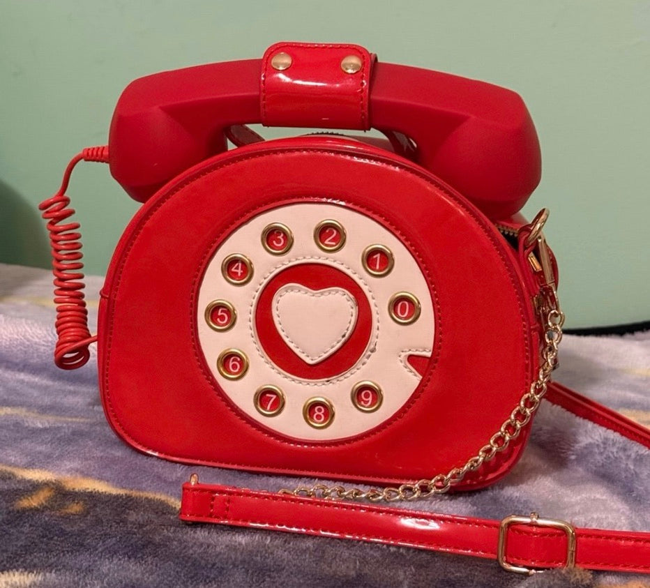 CUSTOM Red Rotary Phone Bag