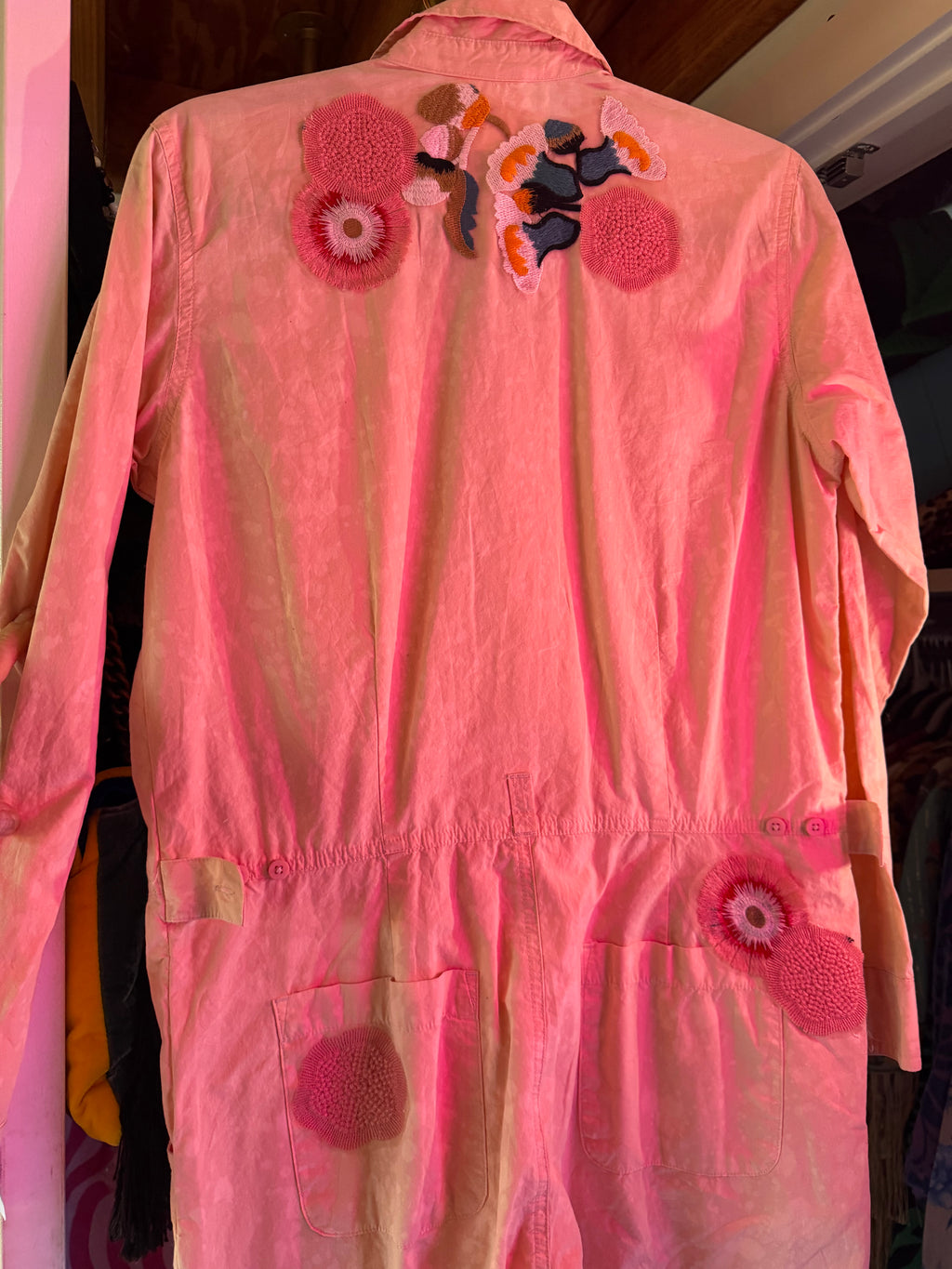 Pink Floral Acid Wash Jumpsuit