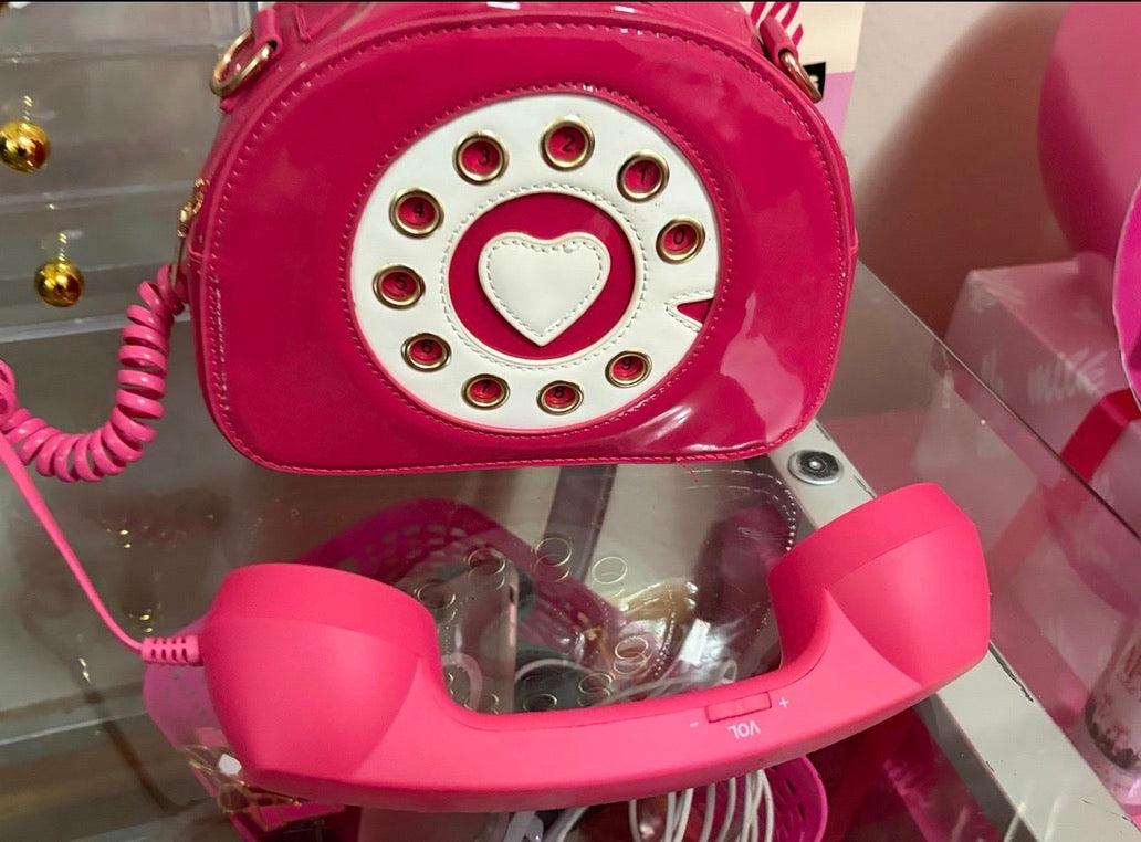 CUSTOM Hot Pink Rotary Phone Bag