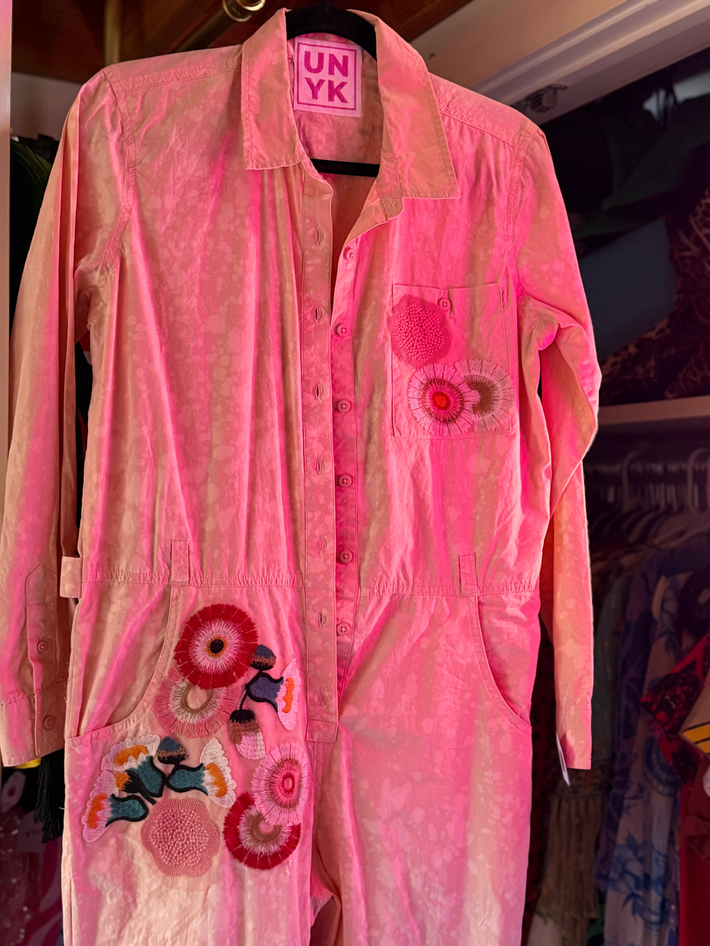 Pink Floral Acid Wash Jumpsuit