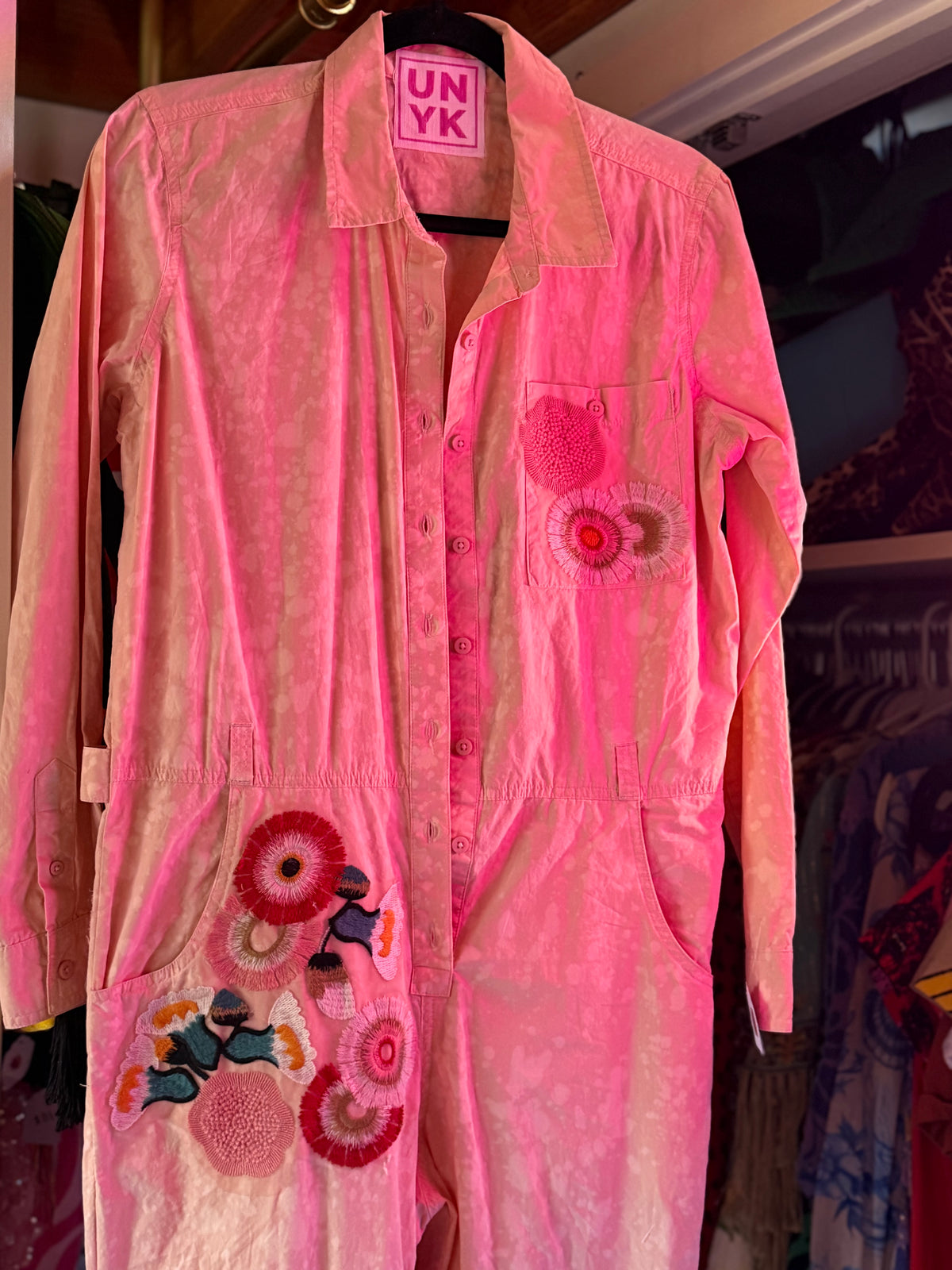 Pink Floral Acid Wash Jumpsuit