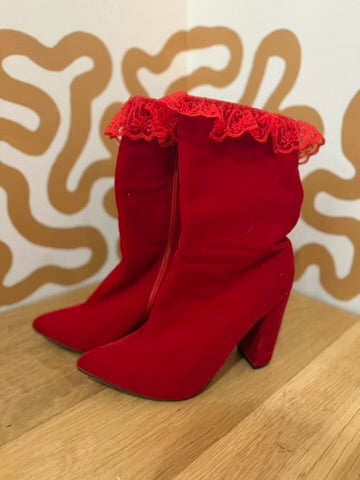 Red Wedding Velvet Boots