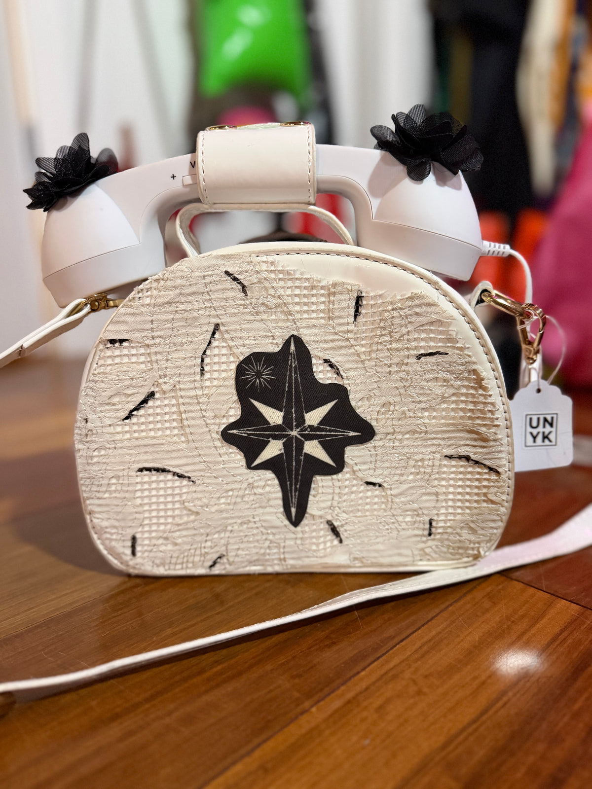 White Rotary Phone Messenger Bag