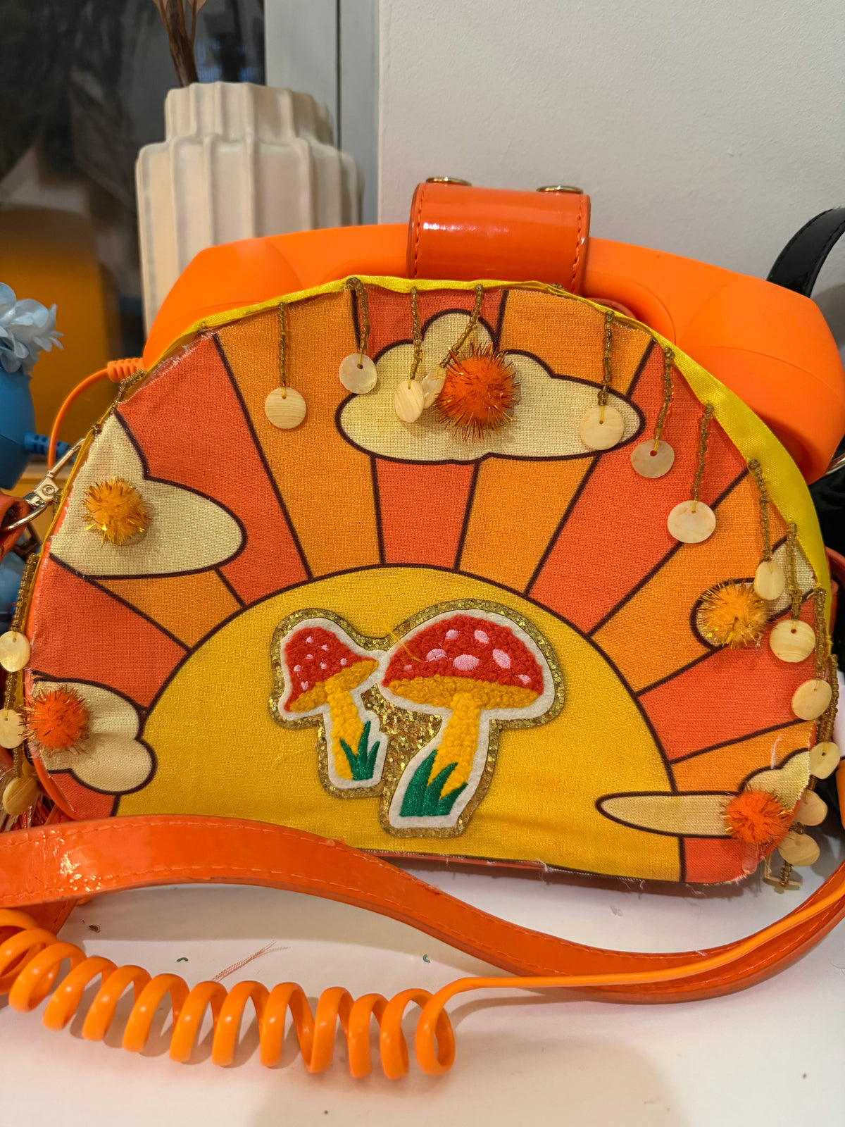 Orange Rotary Phone Messenger Bag